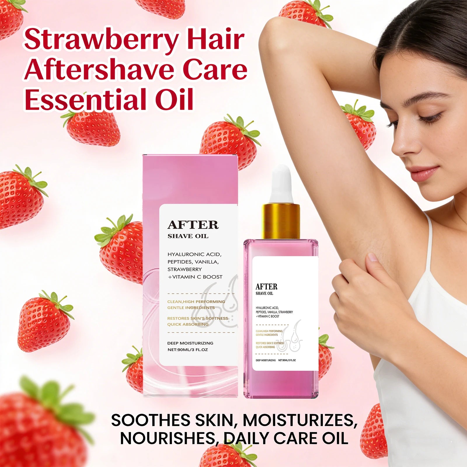 Strawberry Soft Serve After Shave Oil for Smooth Skin Deeply Hydrating Nourishing Reduce Redness Non-irritating After Shave Care Oasis Select
