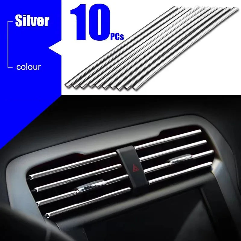 10/20pcs Car Air Conditioner Decoration Strip For Vent Outlet Moulding Trim Strips Car Styling Car Door Edge Corner Decoration Oasis Select 10pcs Silver