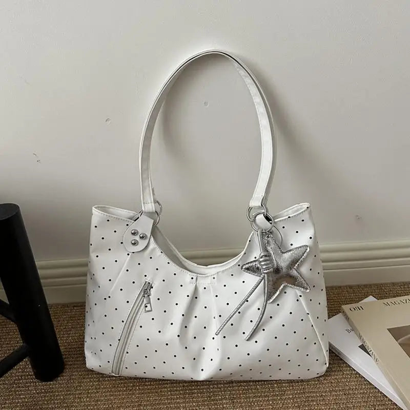 Vintage PU Polka Dot Tote Bag – Large Women's Shoulder Bag