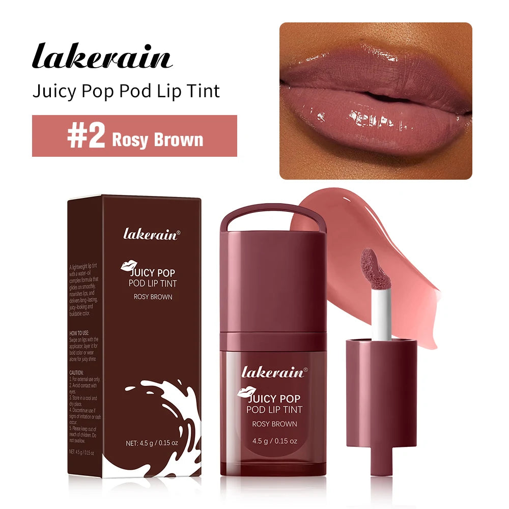 Juicy Box Shape Lip Tint Gloss Moisturizing Lightweight & Non-Sticky Lip Staion Long-Lasting High Shine Finish Lips Makeup Oasis Select Rosy Brown