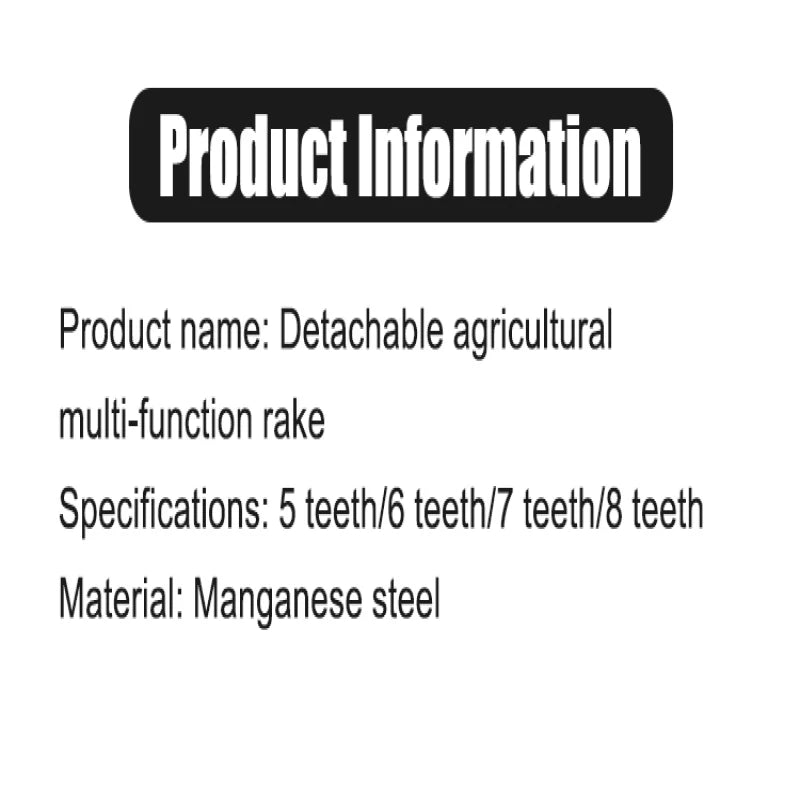 5/6/7/8 Teeth Carbon Steel Garden Hand Rake Agricultural Nail Harrow Detachable Multifunctional Farm Manganese Steel Metal Rake Oasis Select