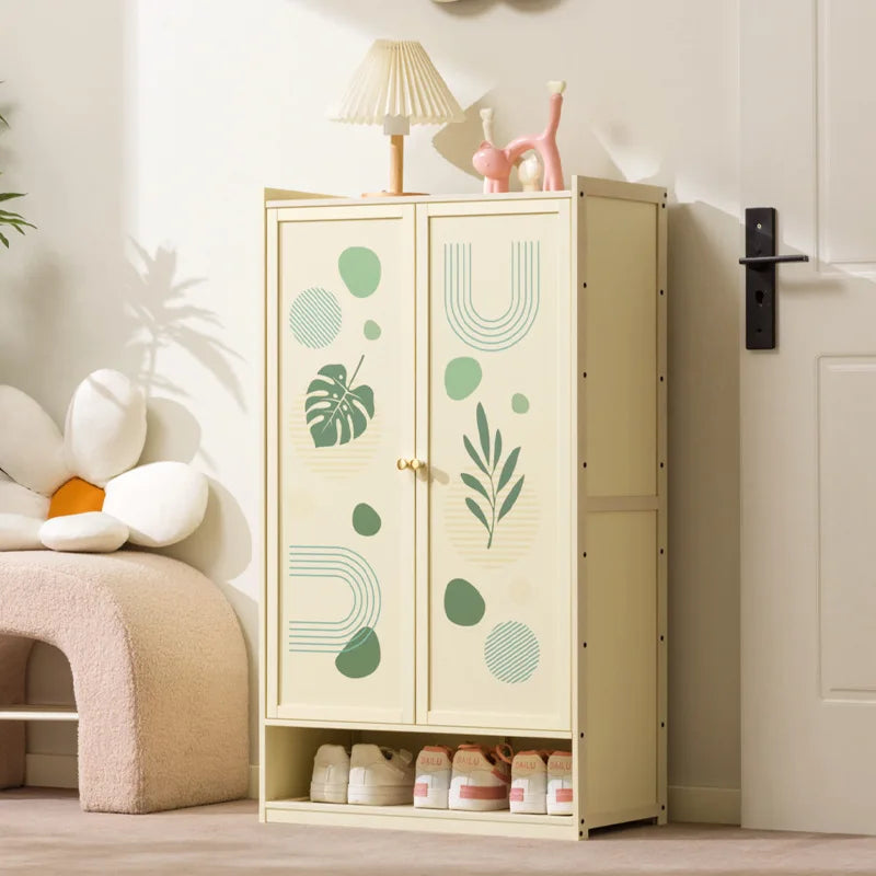 Cream style shoe cabinet Solid wood household door wabi-sabi style foyer cabinet Modern simple large-capacity balcony locker Oasis Select
