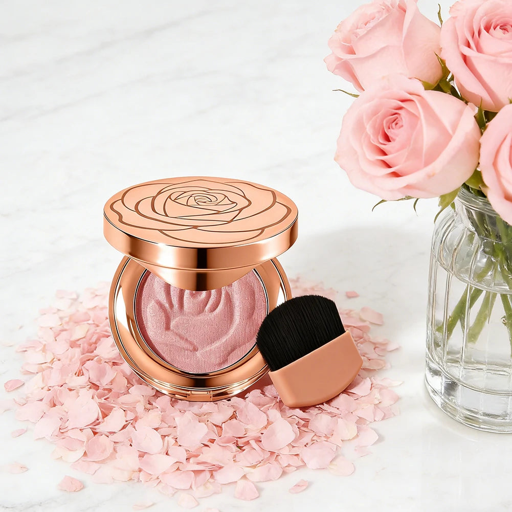 Rose Embossed Blush Powder, Shimmery Finish, 3 Colors Shades Available, Floral Texture Design, Ideal for Daily Face Makeup Oasis Select
