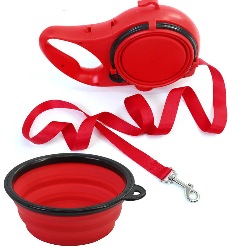 3 In 1 Retractable Dog Leash With Water Bottle Bowl Portable Automatic Lead For Puppy Medium Pet Outdoor Walking Supplies Oasis Select Red