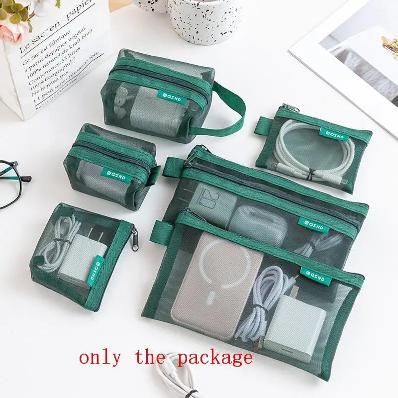 6Pcs Transparent Mesh 3D Card Organizer Pouches Portable Coin And Miscellaneous Storage Bags Travel Cosmetic Bag Oasis Select A1