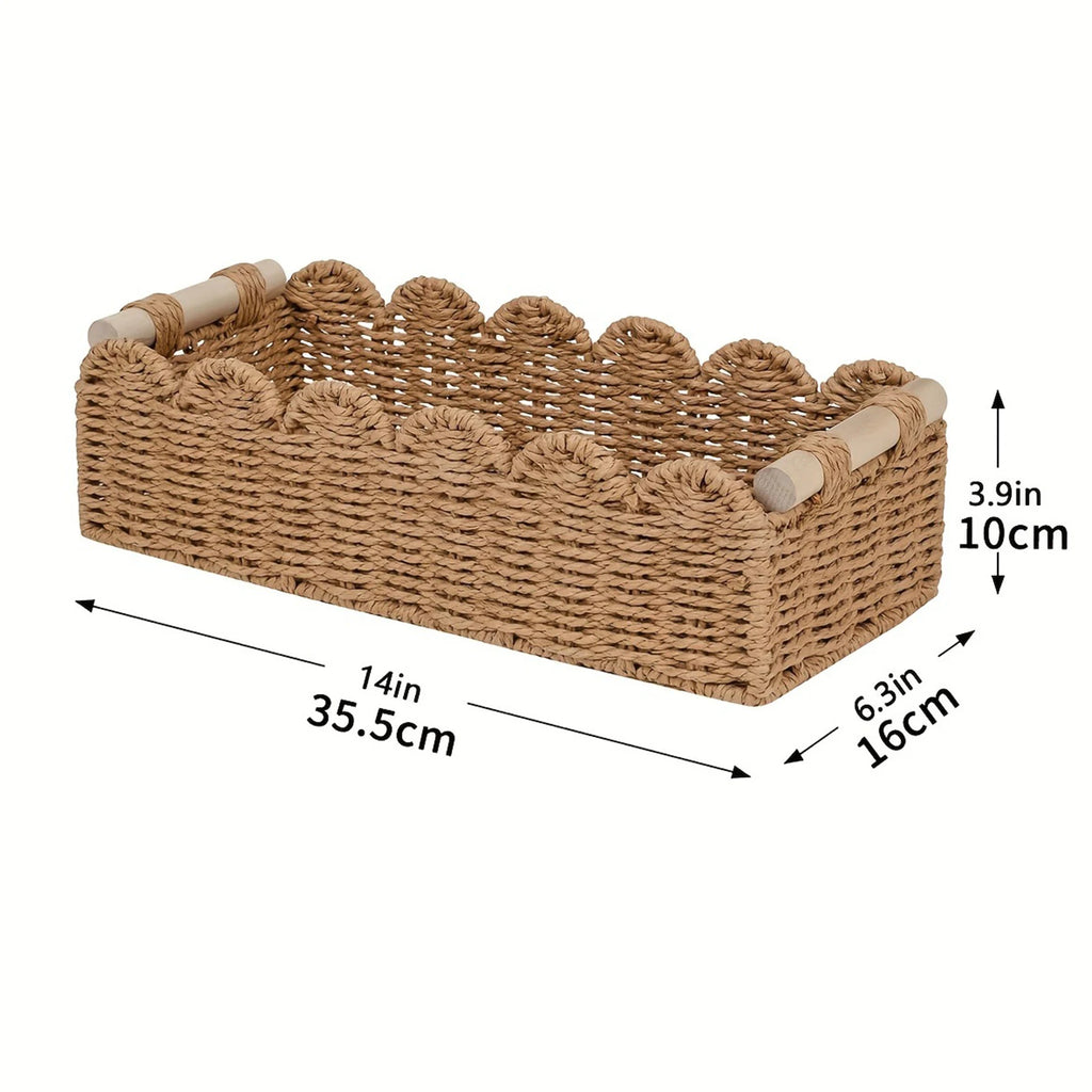 Scalloped Paper Rope Storage Basket with Wooden Handles Woven Storage Basket Oasis Select