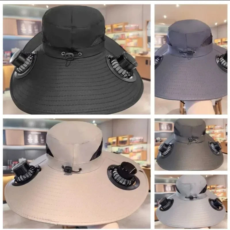 Outdoor Sun Hat for Men with Solar Powered Fan Quick Dry Bucket Hat USB Rechargeable Fishing Hiking Camping Headwear Accessory Oasis Select