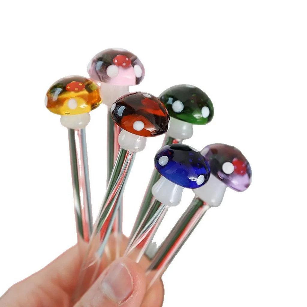Cute 3D Mushroom Glass Coffee Spoon Long-handled Dessert/milk Tea Stirring Spoon Heat-resistant Teaspoon Household Kitchen Tool Oasis Select