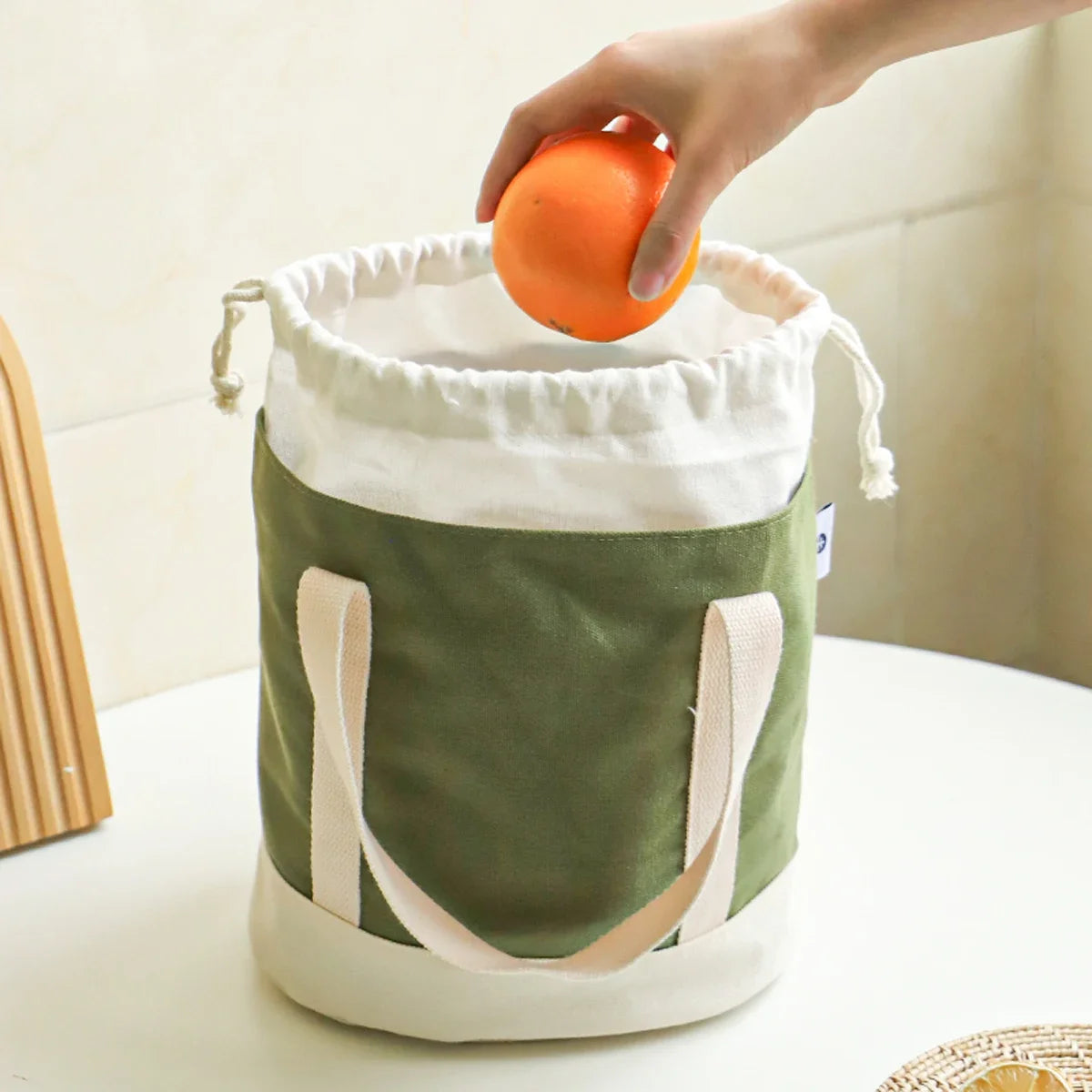 Simple large capacity women's handbag canvas insulated hand-held lunch bag drawstring student insulated lunch bag Oasis Select