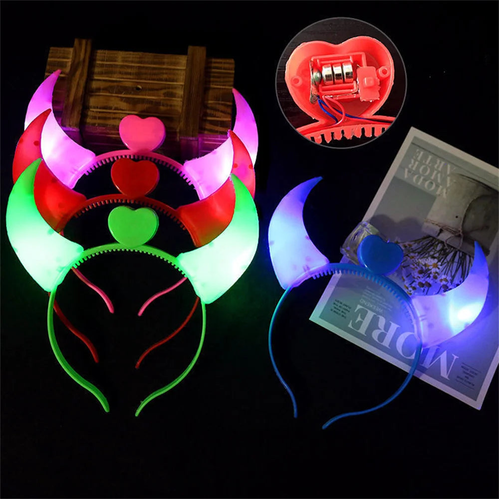 Halloween Decoration Devil Horn Luminous Hairhoop Led Hairband Flashing Glow Headress Light Up Hair Access Cosplay Glowing Prop Oasis Select