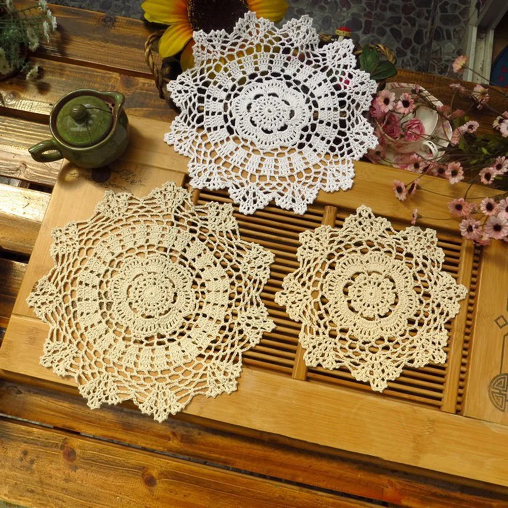 Round Hand Crocheted Doily Vintage Cup Mat Cotton Crochet Table Place Mat Wedding Napkins Cloth Lace Placemats Decorative Oasis Select