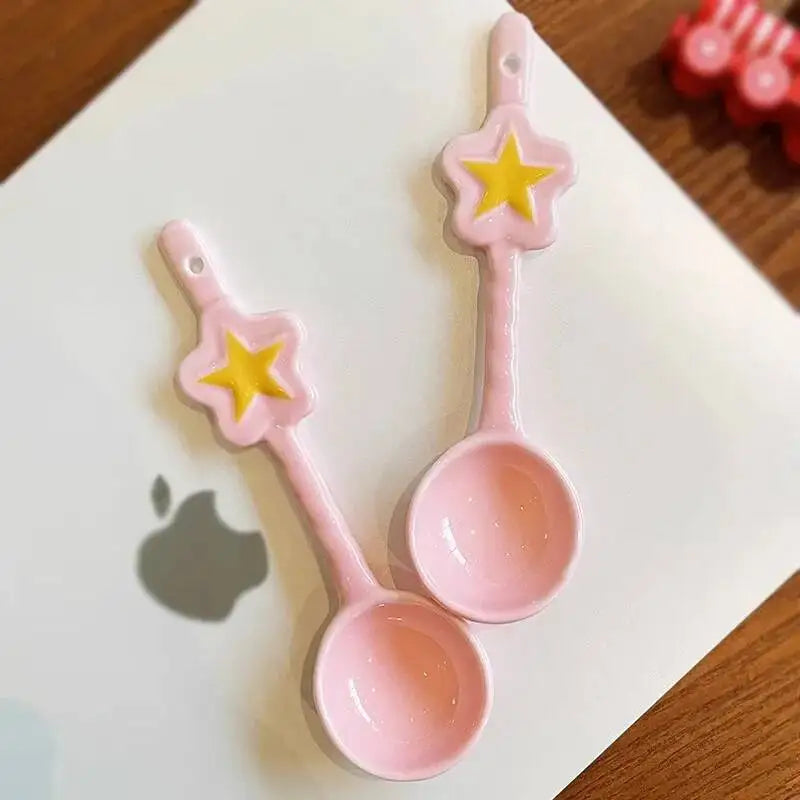 Cute Star Ceramic Soup Spoon Spoon Girly Creative Dessert Breakfast Spoon Tableware Kitchen Tablewear Oasis Select