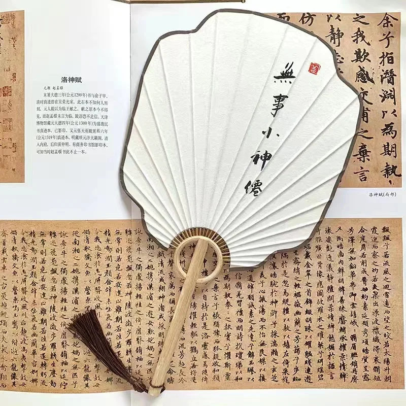 Hand-made group fan ancient Zen style Hanfu palace fan handwriting calligraphy painting Japanese style diy fan Oasis Select 21 19cm x 34cm