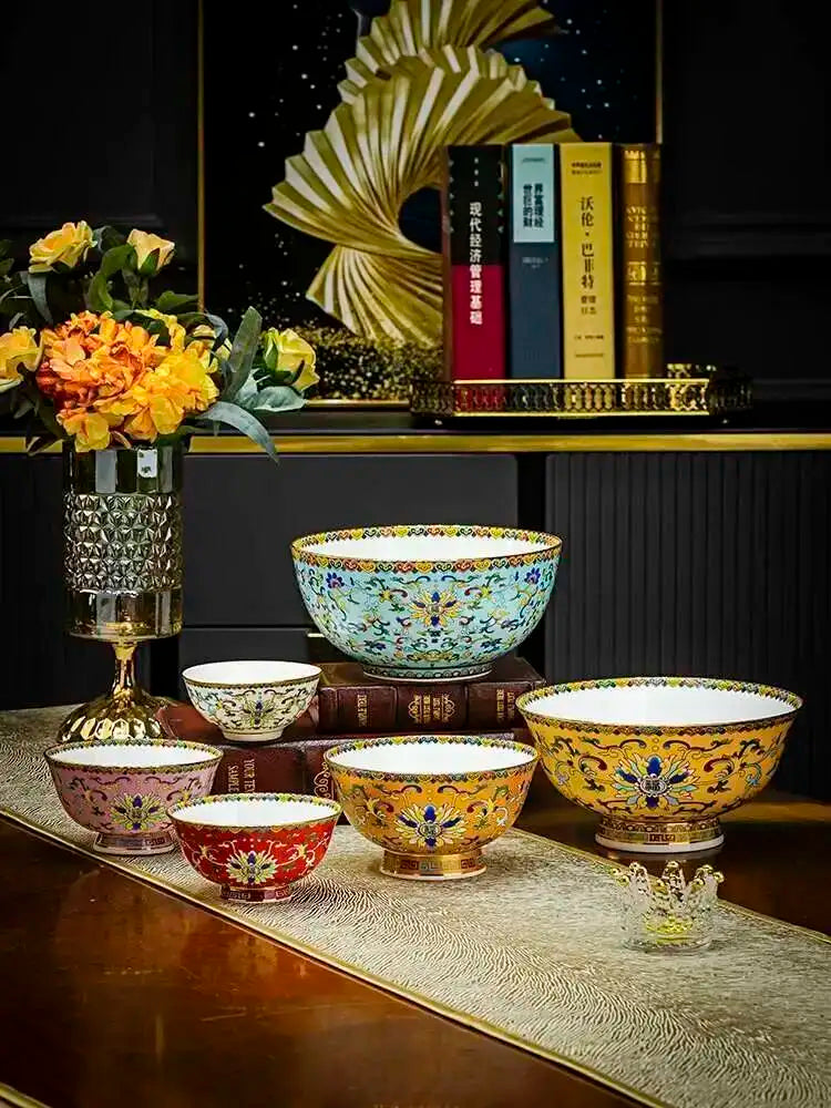 Bone China Dining Bowl Enamel Colored Chinese High Footed Rice Noodles Soup Bowl Tablewear Oasis Select