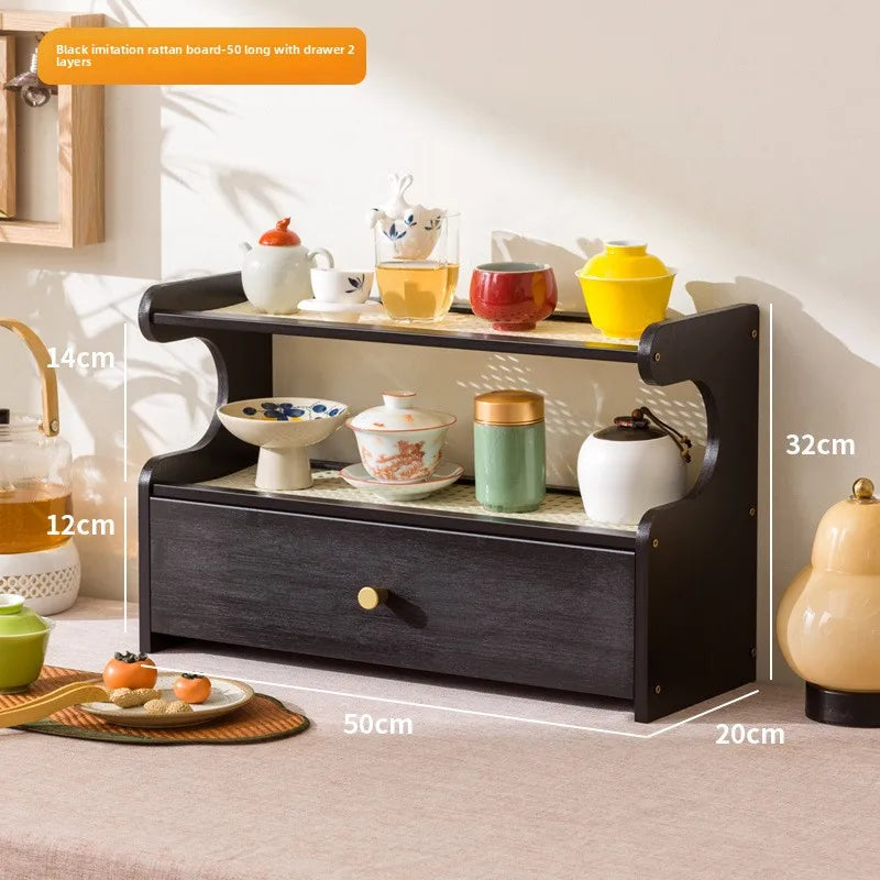 Desktop water cup shelf, shelf, modern simple new Chinese Bogu rack, with tea extraction set, teapot storage and placement rack Oasis Select Black 2-50 ST