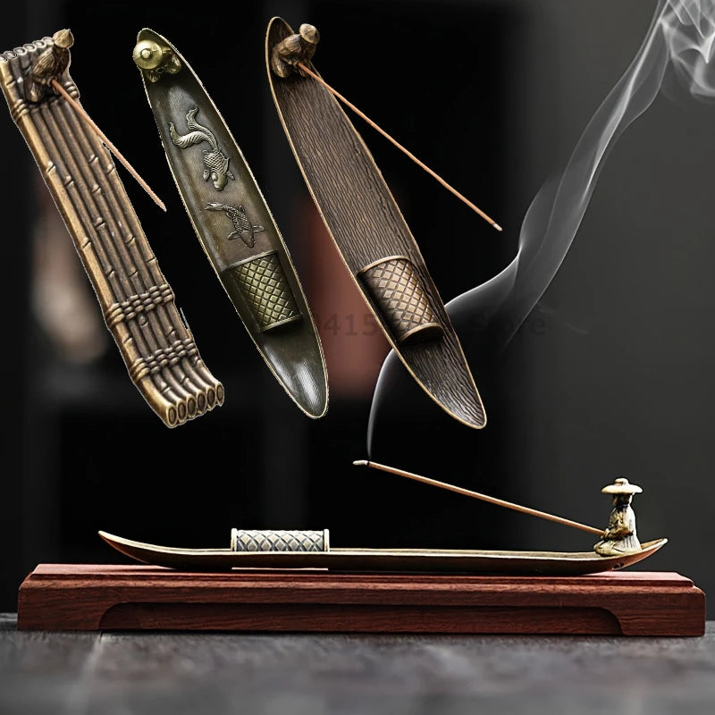 Creative Incense Holder Aromatherapy Ornament Incense Holder Boat Old Men Fishing Japanese Style Incense Stick Burner Home Decor Oasis Select