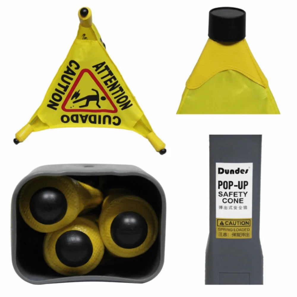 Triangular Cone-Shaped Caution Wet Floor Sign Wall Mounted Foldable Slippery When Wet Sign Pop-Up Design Multilingual Oasis Select