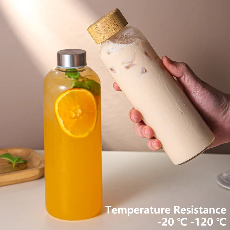 1pc Borosilicate Glass Bottle with Stainless Steel Lid & Bamboo Lid - Leak-Proof High-Temp Resistant Drink Container Glass Jar Oasis Select
