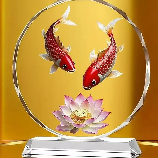 Koi Crystal Ornaments for Desktop Home Decoration Yearly Abundance Gift-giving Handicrafts for Housewarming Oasis Select D 22cm X 20cm