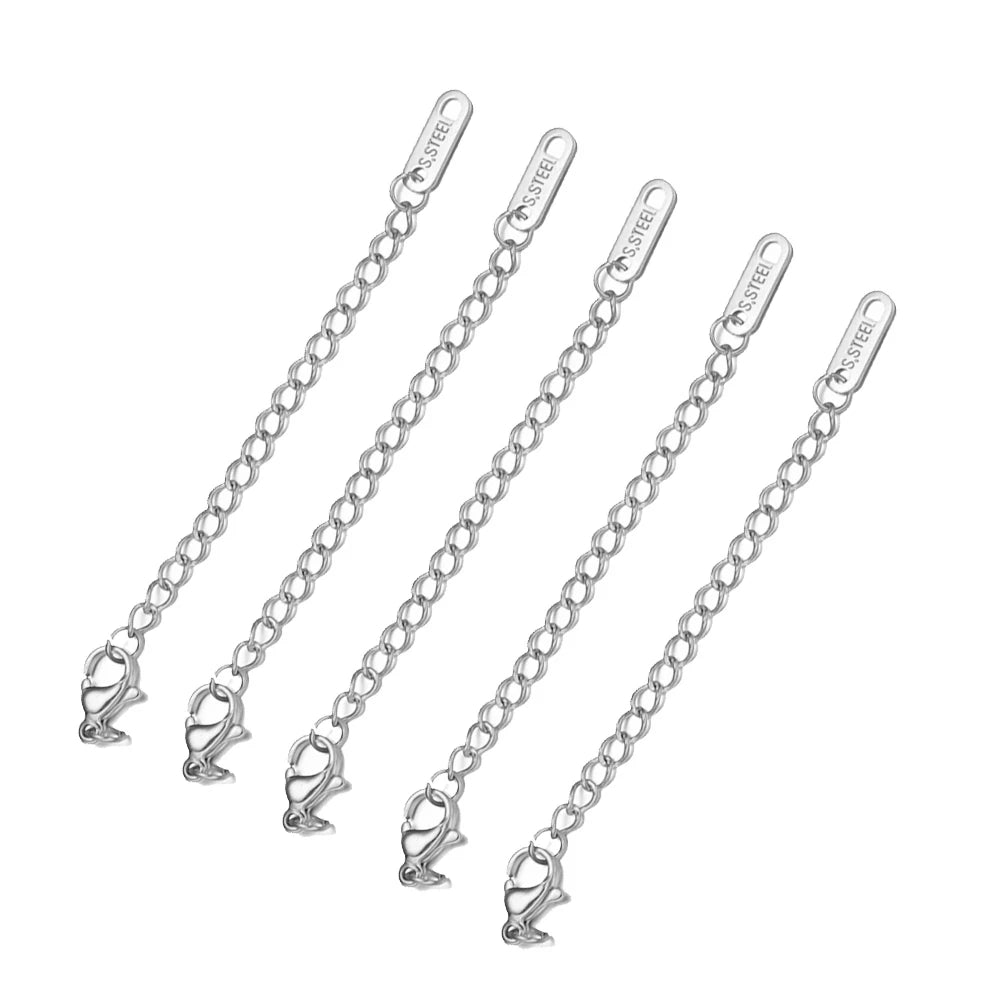 10pcs PVD Stainless Steel Curb Chain Extender End Chains with Lobster Clasps and Heart Moon Tag Charm for Jewelry Making Supply Oasis Select Steel 2