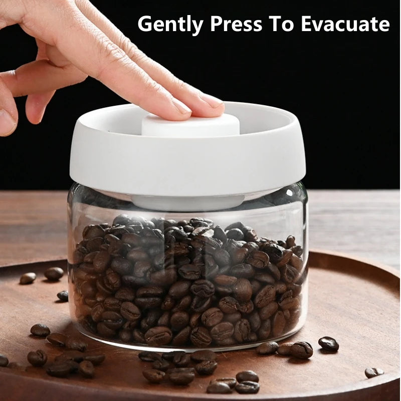 Coffee Beans Vacuum Sealed Tank Glass Sealed Jar Household Moisture-proof Air Extraction Airtight Container Household Coffee Set Oasis Select