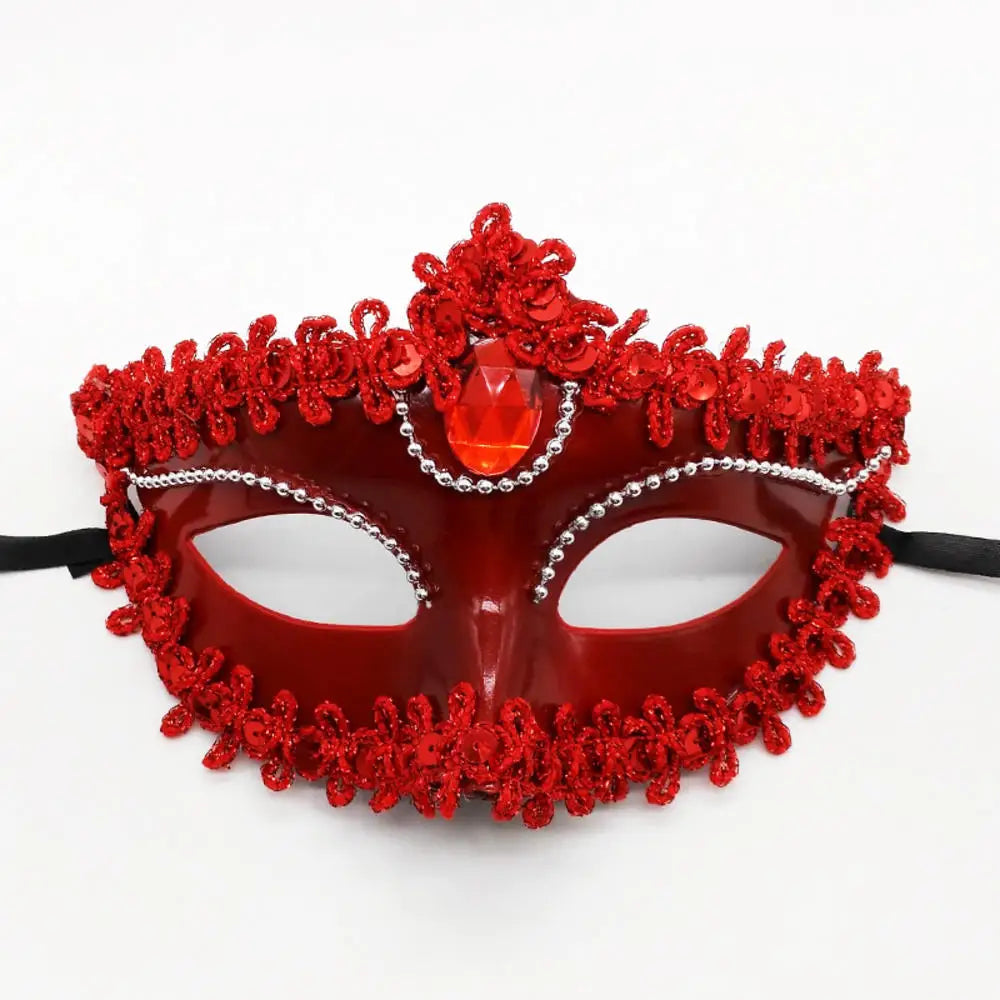 Dance Party Diamond Venetian Mask Feather Flower Wedding Carnival Performance Costume Sexy Lady Mask Masquerade Christmas Oasis Select Red1