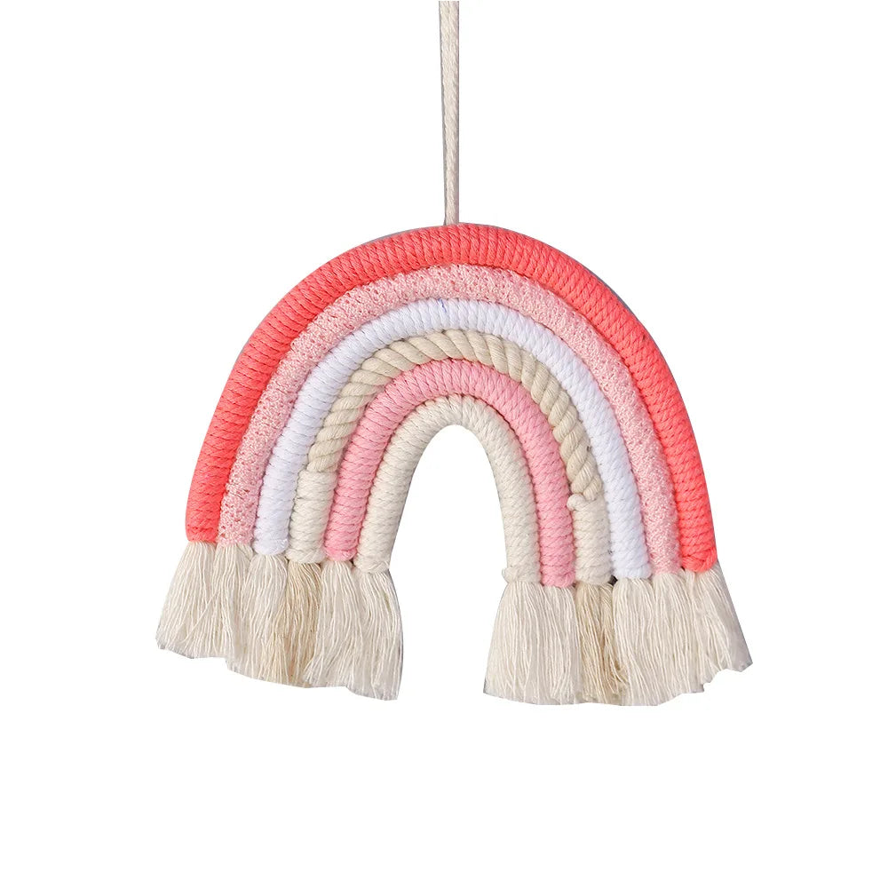 Rainbow Pendant Children's Room Decoration Woven Fringe Decoration Woven Tapestry Rainbow Room Pendant Room Decor Oasis Select Pink