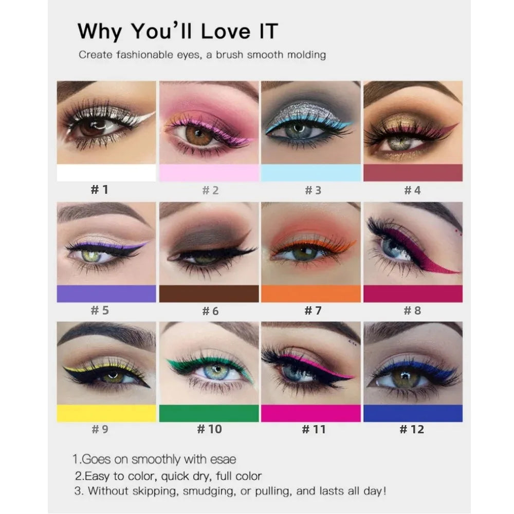Handaiyan 12-Color Waterproof Matte Eyeliner Pen Set | 24H