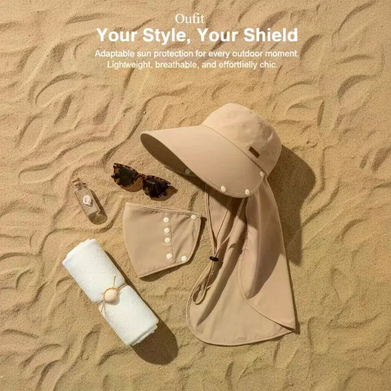 Women Anti UV Sunshade Shawl Cap Detachable Wide Brim Visor For Outdoor Sports Beach Travel Accessory Oasis Select