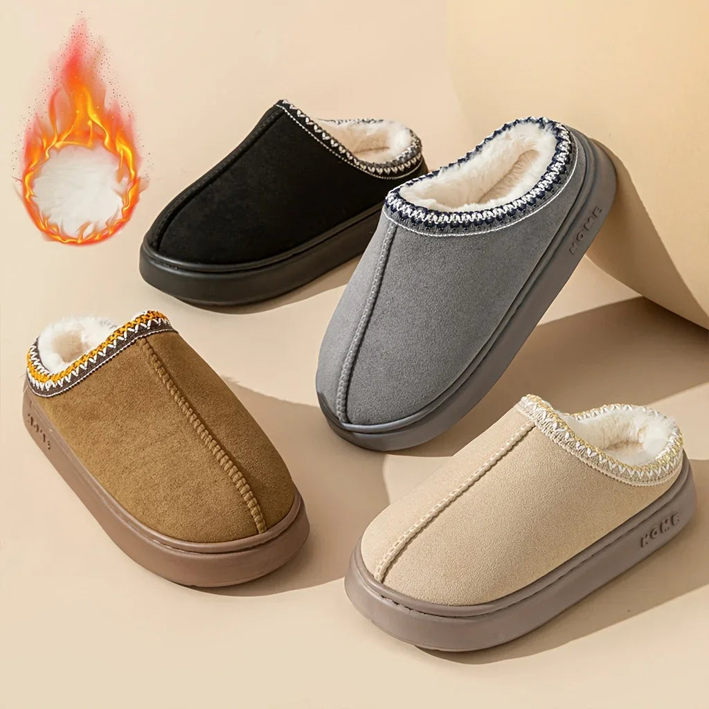 Ladies' cozy fleece slippers, soft-soled home winter warming shoes, men's indoor and outdoor shoes, elegant couple slippers Oasis Select