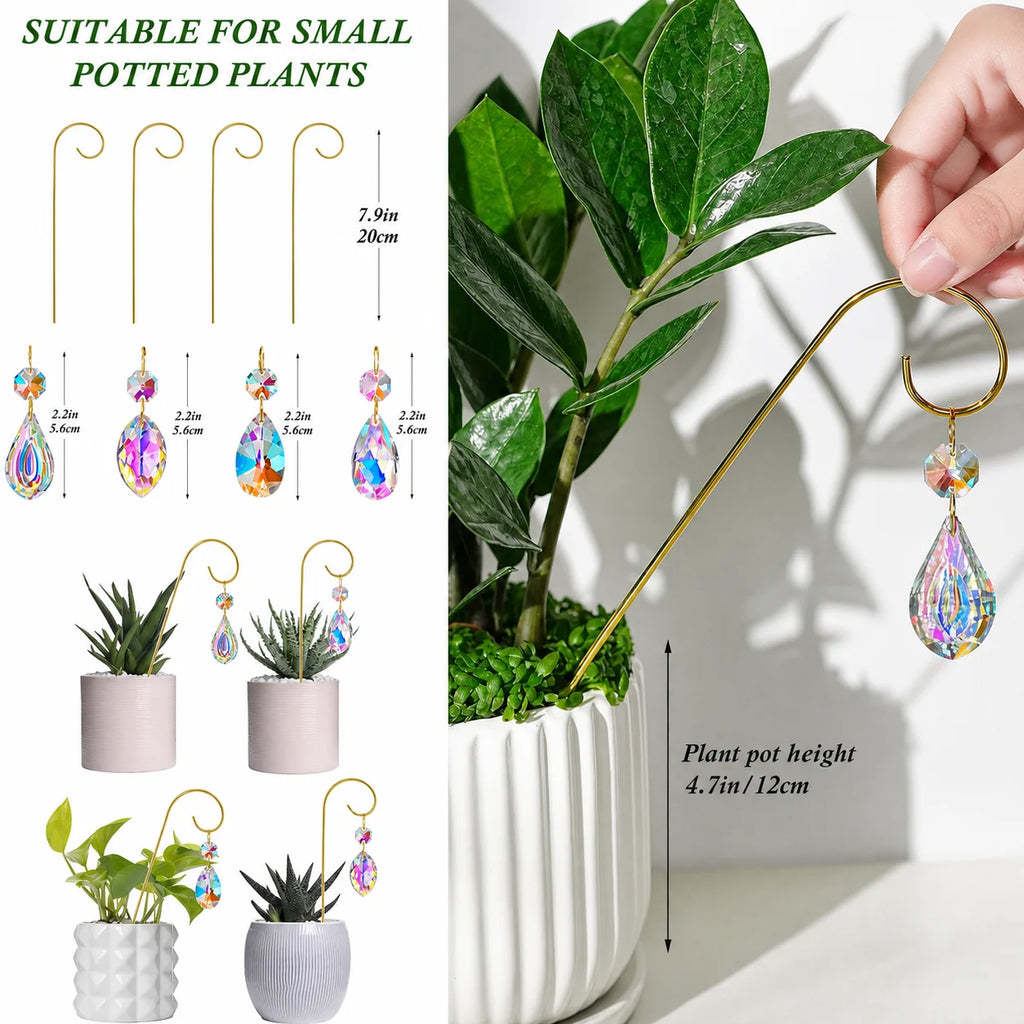 4-Pack AB Crystal Glass Garden Suncatchers with Metal Stakes
