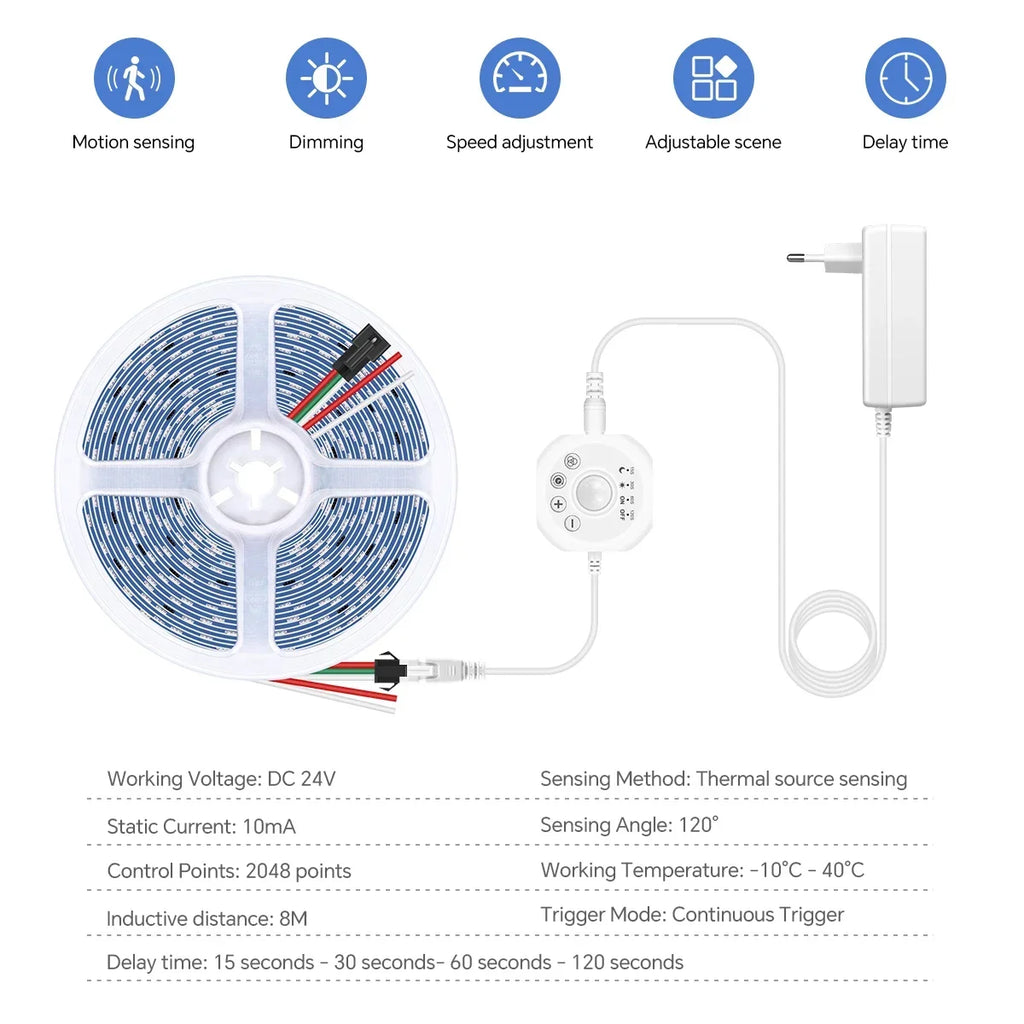 Interesting Water Flow Chasing Tape Horse Race Pixels Design LED Strip Light 24V for Stair Corridor Entrance Door Night Lighting Oasis Select