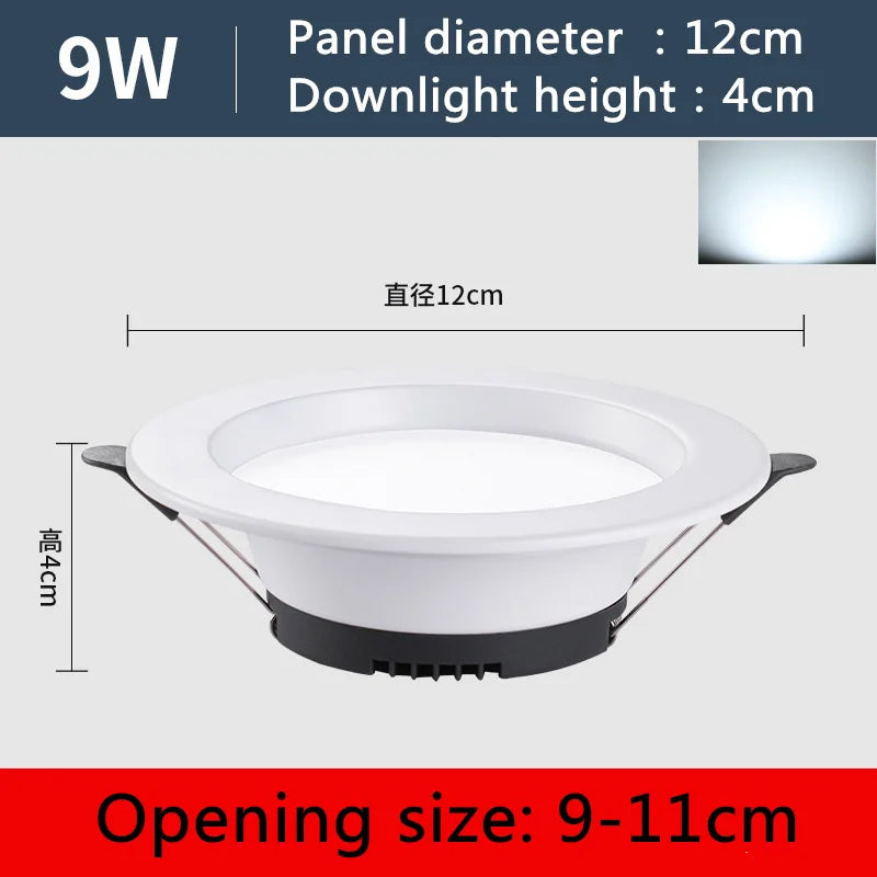 Slim Recessed LED Downlight 6W–20W AC220V | High CRI Ceiling Spot