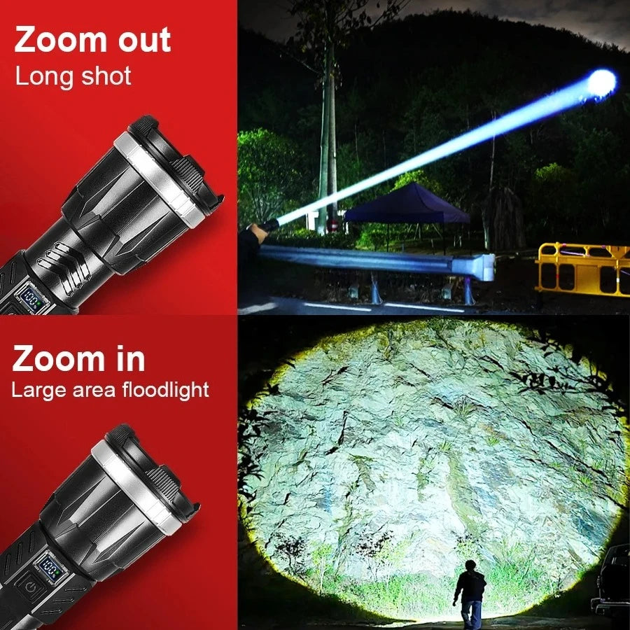 1900000LM Ultra Bright Flashlight With Powerful Rechargeable Zoom Torch And 8-mode Long-range Spotlight With Shoulder Strap Oasis Select
