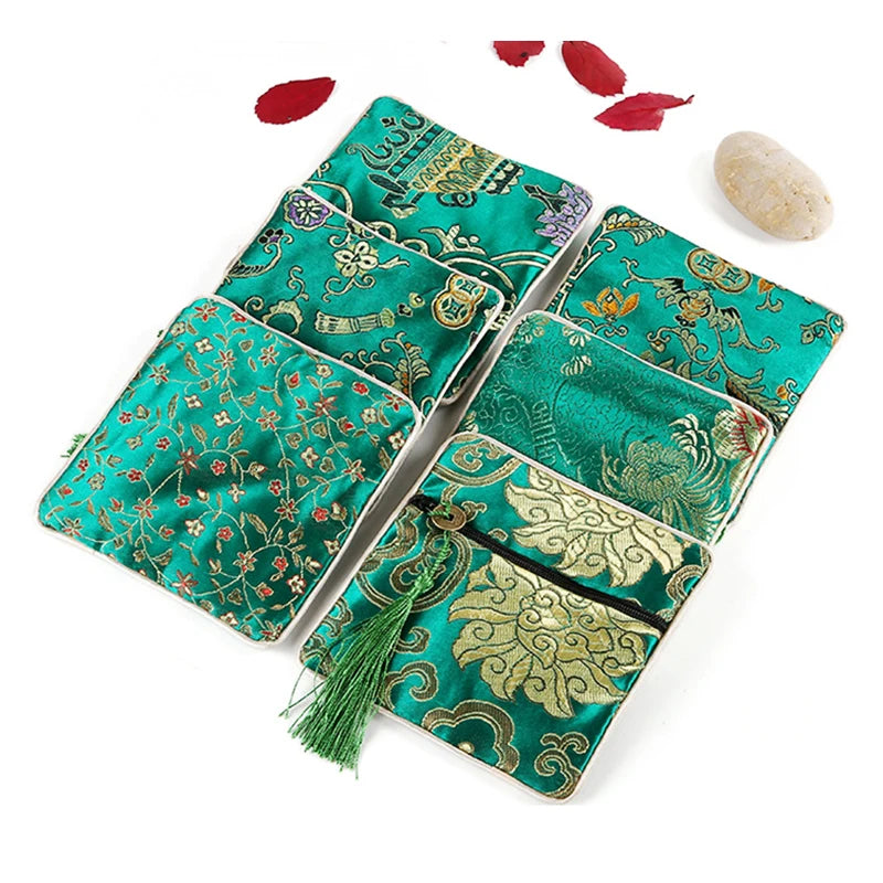 Chinese Brocade Jewelry Storage Bag Handmade Silk Embroidery Padded Small Zipper Tassel Jewelry Organizer Pouch Satin Gift Bag Oasis Select J Other