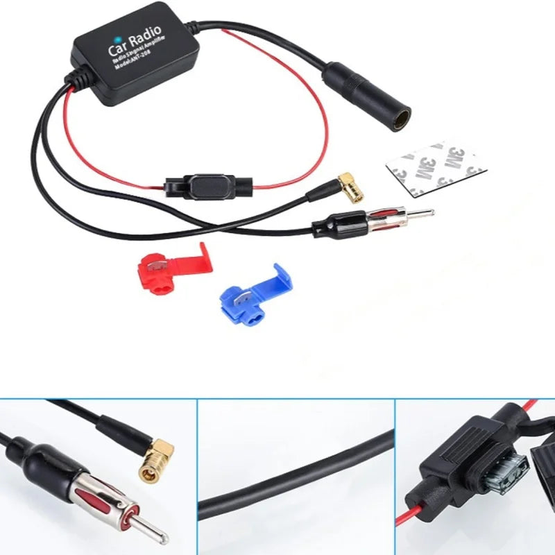 3-in-1 Car Radio Antenna Signal Booster FM AM DAB Antenna Amplifier for Cars New Oasis Select black