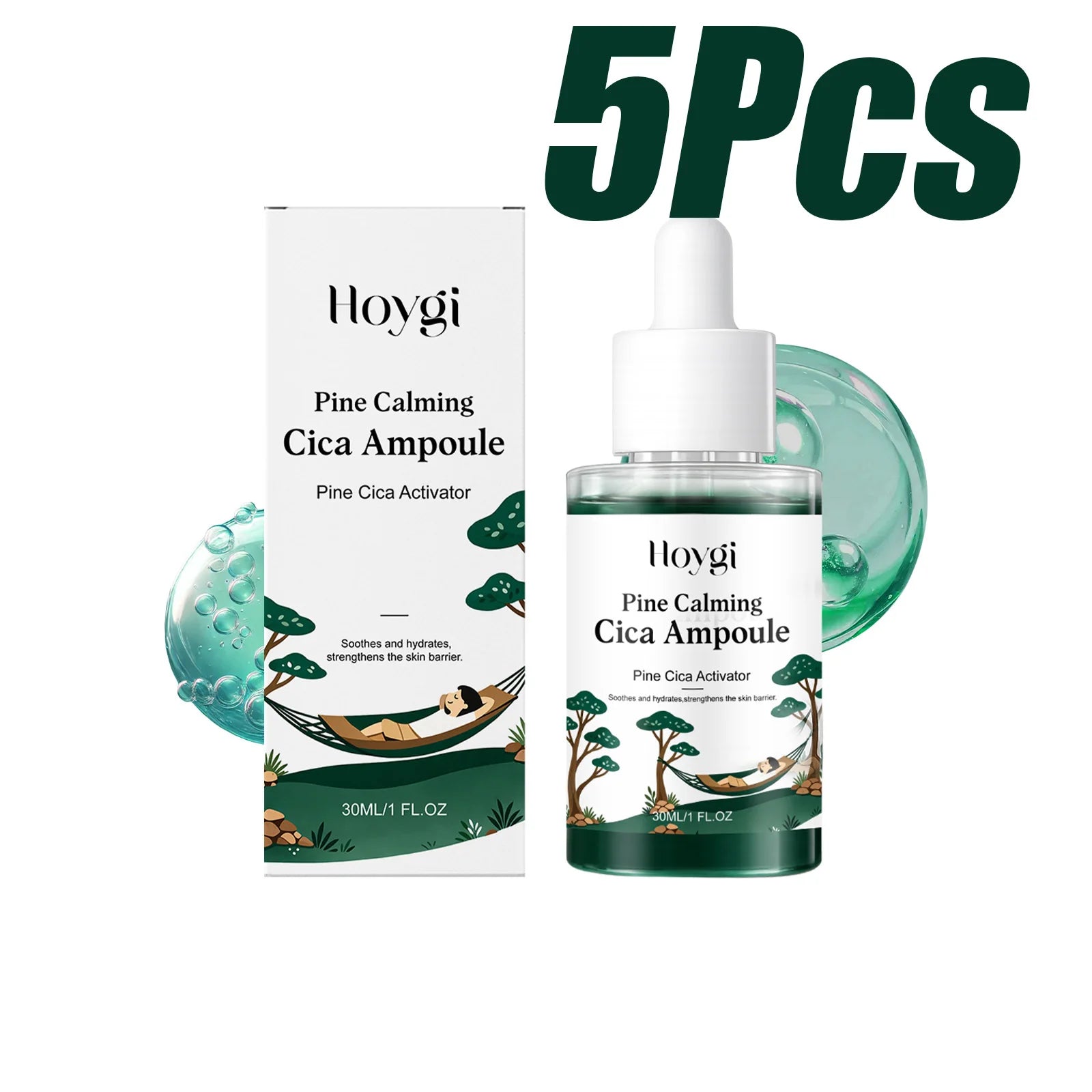 Hoygi Pine Cica Ampoule Serum – Hyaluronic Acid & Centella Face Serum Ampoule Oasis Select 5 x 30ml Boxed
