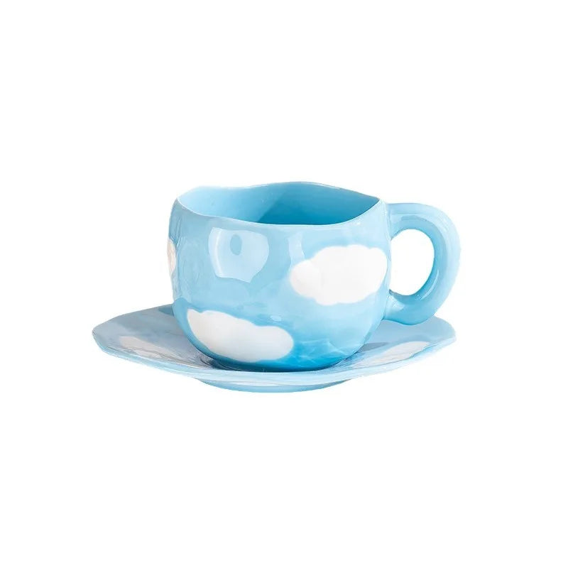 Ceramic Mugs & Saucers Set Coffee Cups Hand Pinched Irregular Flower Milk Tea Cup Ins Style Oatmeal Breakfast Mug Drinkware Oasis Select