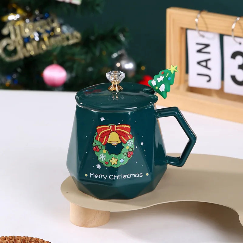 Christmas Creative Water Cups, Christmas Ceramic Cups, Christmas Tree, Snowman, Santa Claus Mugs, Coffee Cups, Festival Gift Oasis Select Green 400ml