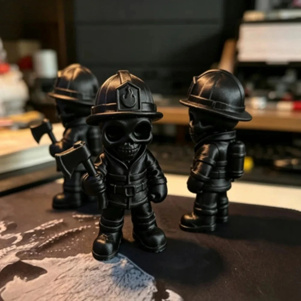 Axe Skeleton Firefighter Figurines Gothic Fireman Statue Whimsical Skull Firefighter Ornament for Home Office Desktop Decor Gift Oasis Select