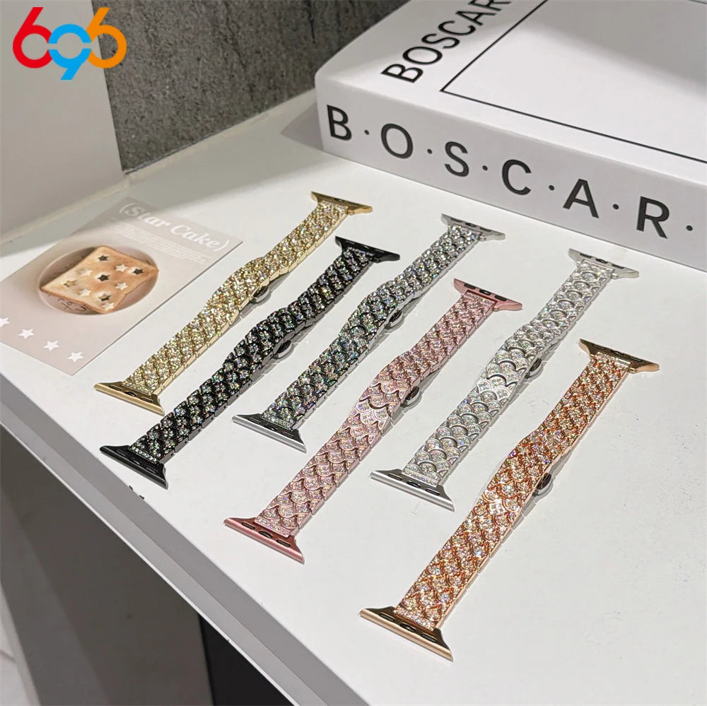 Women's Band For IWatch Series 9 8 7 6 SE 5 4 Full-Diamond Fishscale Metal Strap For Iwatch Ultra 2 Band 45mm 42mm 40/38mm 44mm Oasis Select