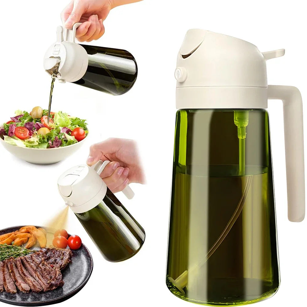 470ML/16oz Light-Blocking Dark Oil Sprayer for Cooking 2 in 1 Olive Oil Dispenser Bottle for Kitchen Dark Green Glass Oil Bottle Oasis Select WHITE