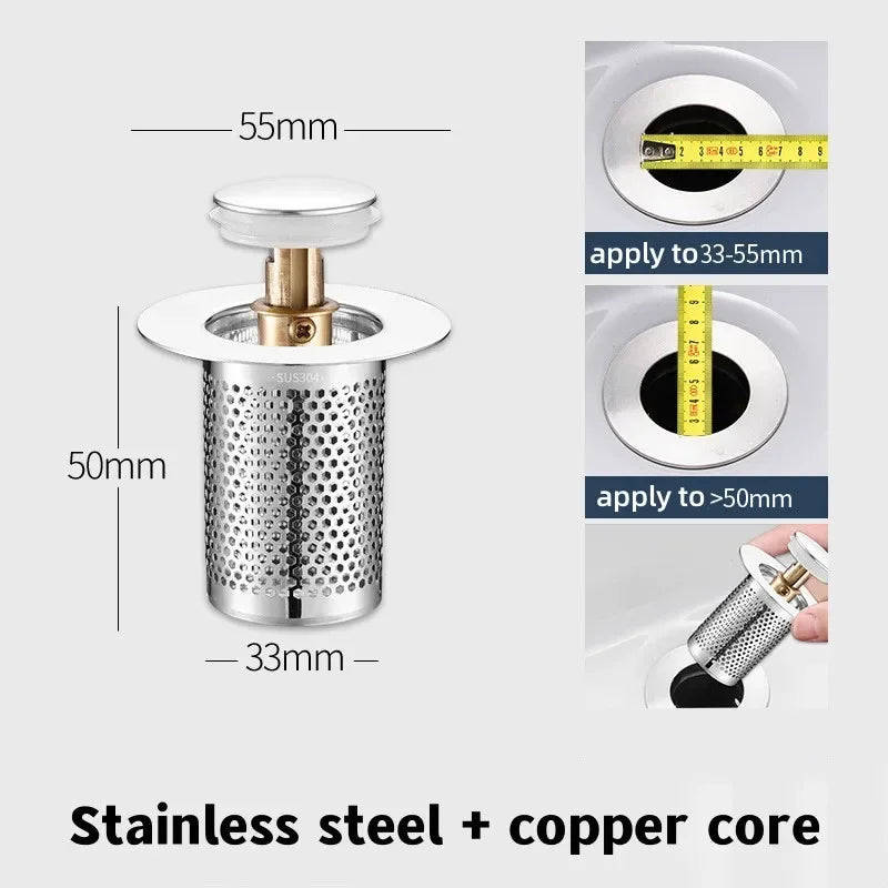 Stainless Steel Floor Drain Filter Mesh Pop-Up Bounce Core Basin Drain Stopper Shower Hair Catcher Strainer Bathroom Accessories Oasis Select Type A-50mm