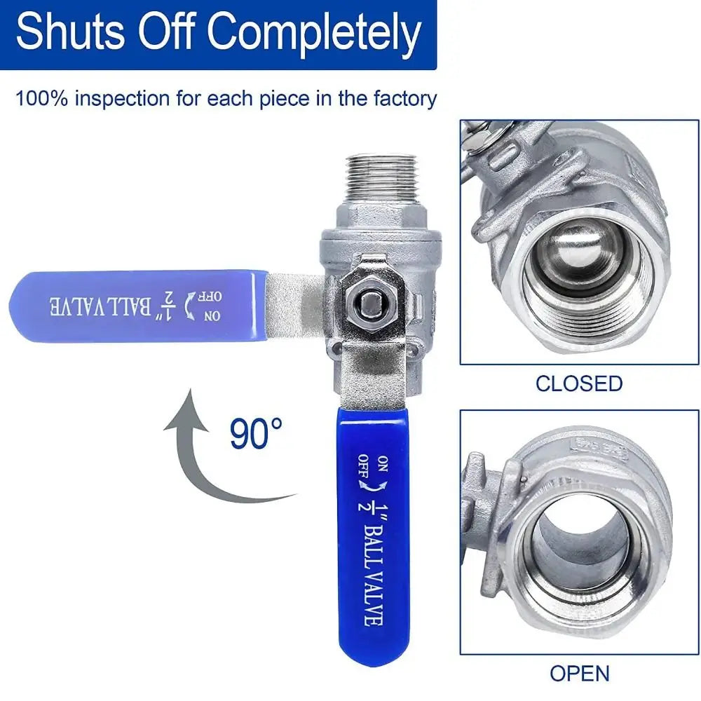 High Pressure Resistant 304 Stainless Steel Ball Valve 1/2" Female x Male Water Valve 1000 WOG Silver Shut-Off Switch Water Oasis Select