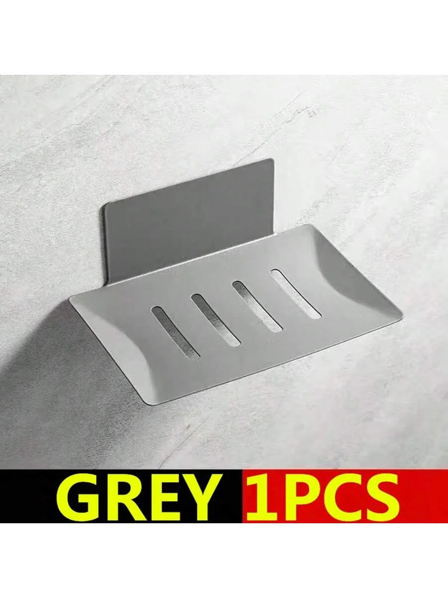1pc no-drill black metal soap dish, includes adhesive, wall-mounted bathroom soap holder with drainage holes, soap rack Oasis Select Gray explosion