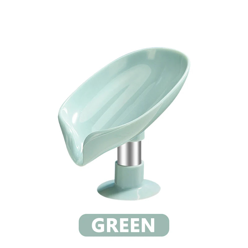 Soap Holder Drain Water Soap Dish Leaf Shape Soap Box Shower Soap Drainer Suction Cup Soap Container Modern Bathroom Accessories Oasis Select 1PC Green