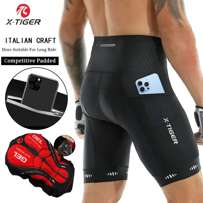 X-TIGER Men Cycling Shorts with Back Pocket 5D Gel Padded Bike Shorts for Men Mountain Road Biking Riding Half Pants Tights Oasis Select black Europe-M