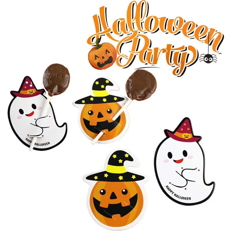 50Pcs Halloween Candy Package Card Ghost Pumpkin Lollipop Holder Cards Kids Halloween Party Home Diy Decor Supplies Oasis Select