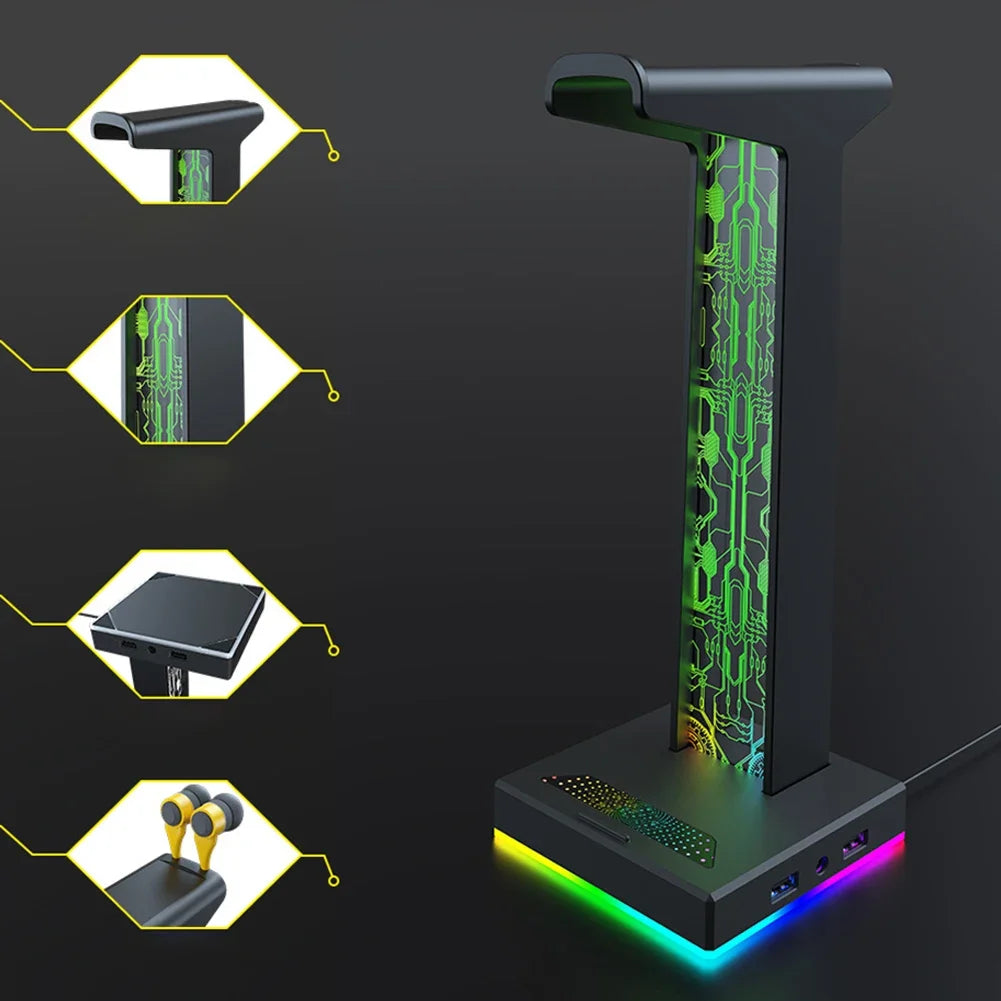 RGB Gaming Headset Stand | 10 Lighting Modes, USB & Audio Port