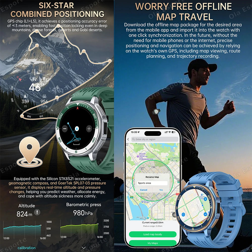 Ola Esporte GPS Smartwatch – AMOLED, 3ATM, 500mAh Battery
